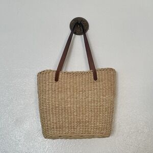 DKNY Structured Woven Straw Tote Bag, Market Beach Boho Statement Tote